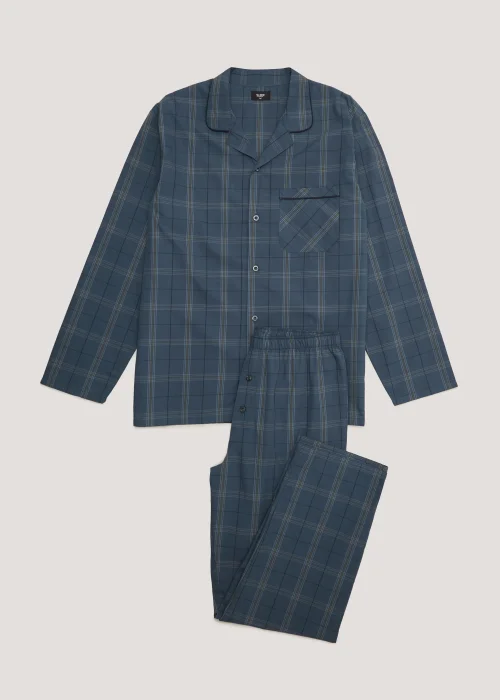 Navy Check Woven Button Up Pyjama Set - Small Image 2