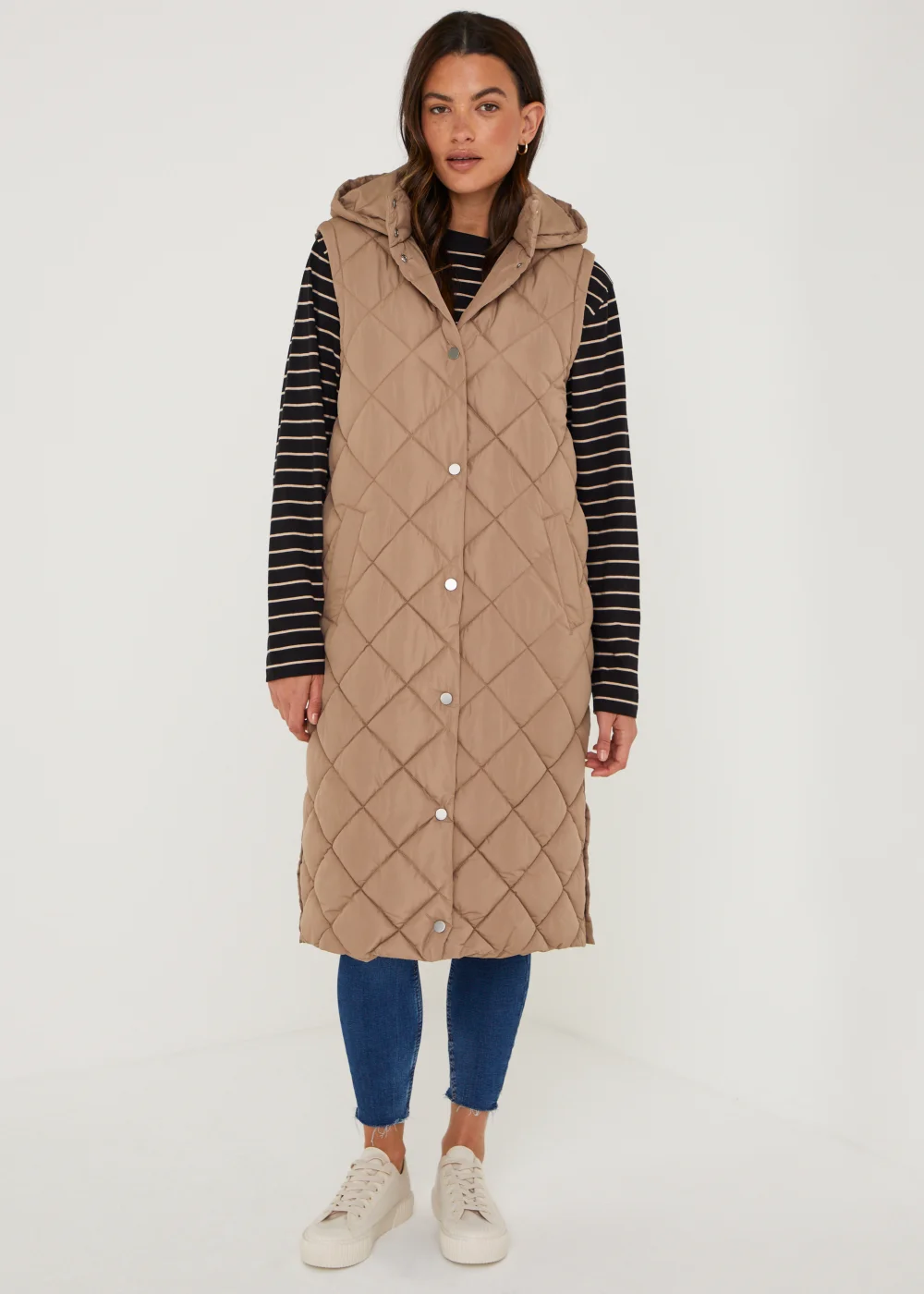 Stone Long Quilted Gilet - 8 Image 1