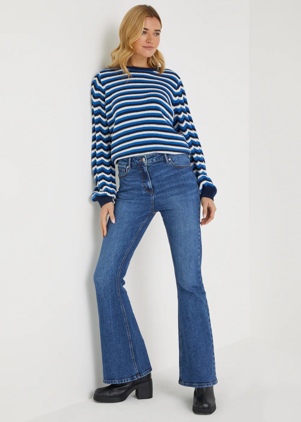 Mid Wash Skinny Flared Jeans - Size 8 Image 4