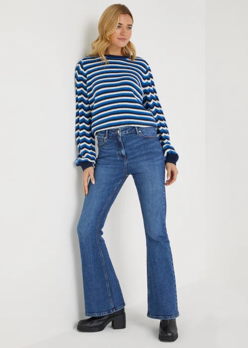 Mid Wash Skinny Flared Jeans - Size 8 Image 4