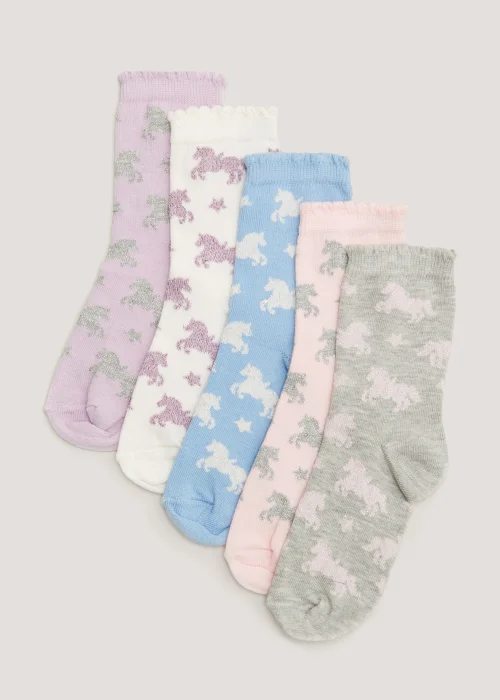Kids 5 Pack Unicorn Ankle Socks (Younger 6 -Older 5.5) - Sizes 6 - 8.5 Image 1