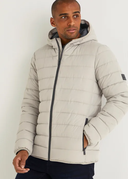 Taupe Hooded Packable Puffer Jacket - S Image 4