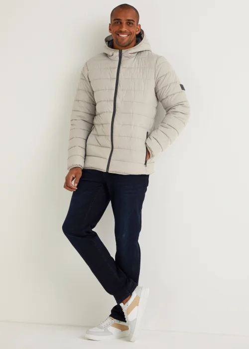Taupe Hooded Packable Puffer Jacket - S Image 2
