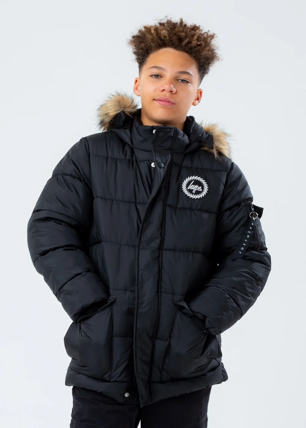Kids HYPE. Black Faux Fur Explorer Jacket - 5-6 Yrs Image 1