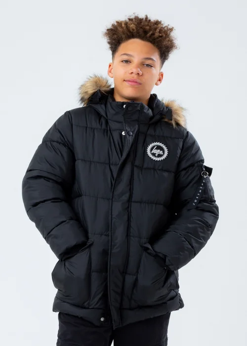 Kids HYPE. Black Faux Fur Explorer Jacket - 5-6 Yrs Image 1