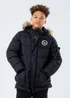 Kids HYPE. Black Faux Fur Explorer Jacket - 5-6 Yrs Image 1