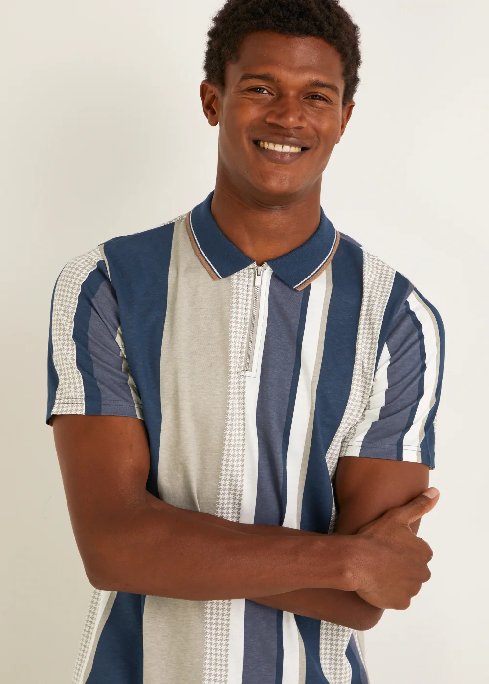 Multicoloured Stripe Half Zip Polo Shirt - S Image 3