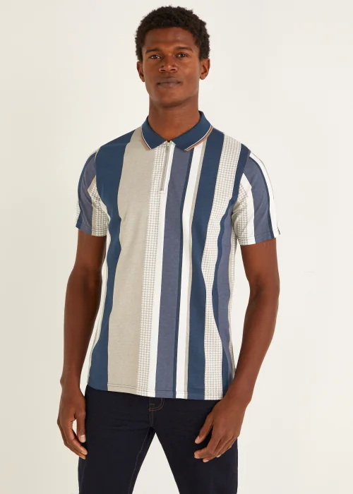 Multicoloured Stripe Half Zip Polo Shirt - S Image 1