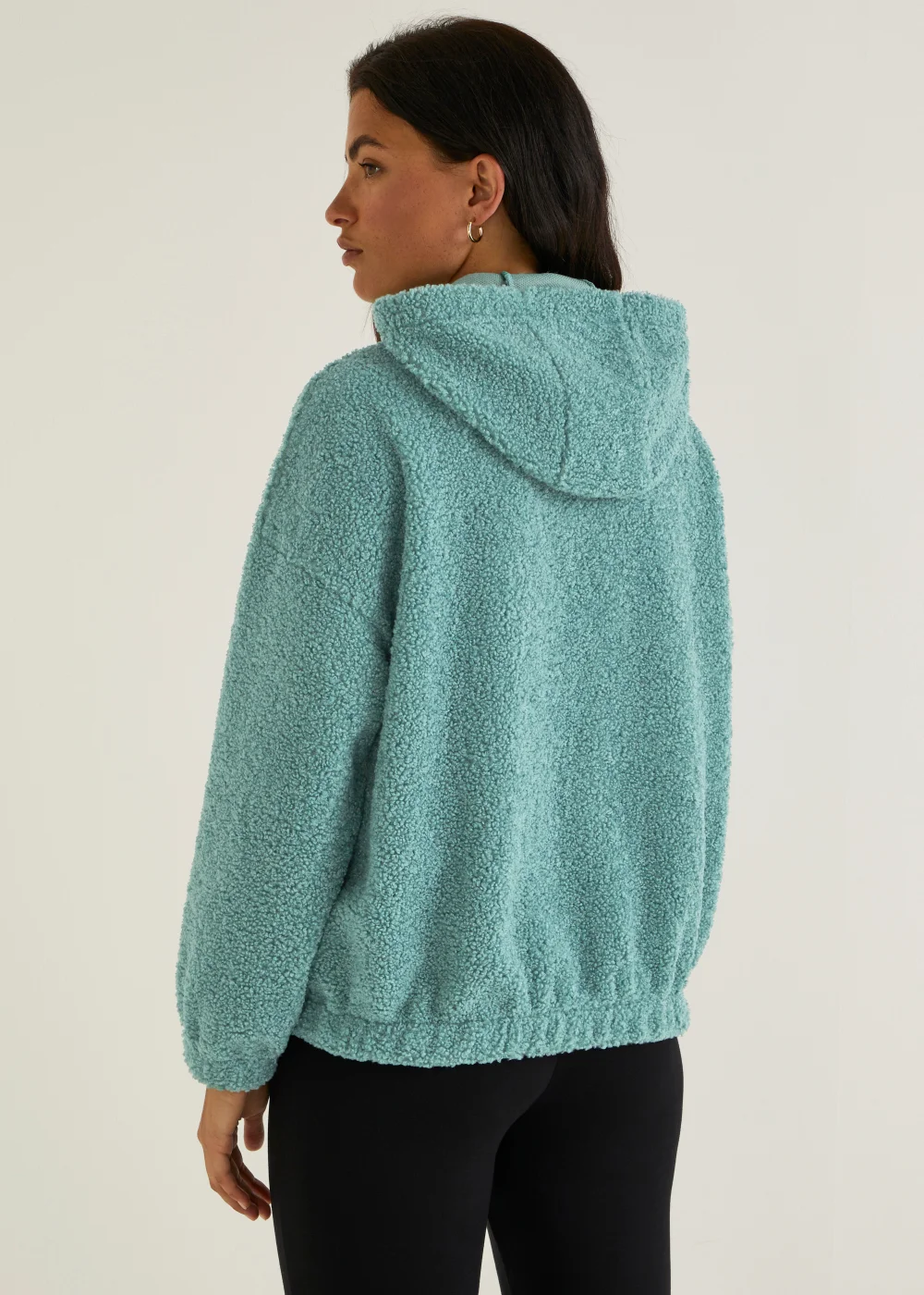 Green Half Zip Borg Hoodie - Small Image 3