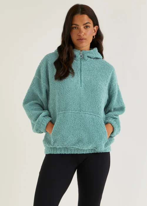 Green Half Zip Borg Hoodie - Small Image 1