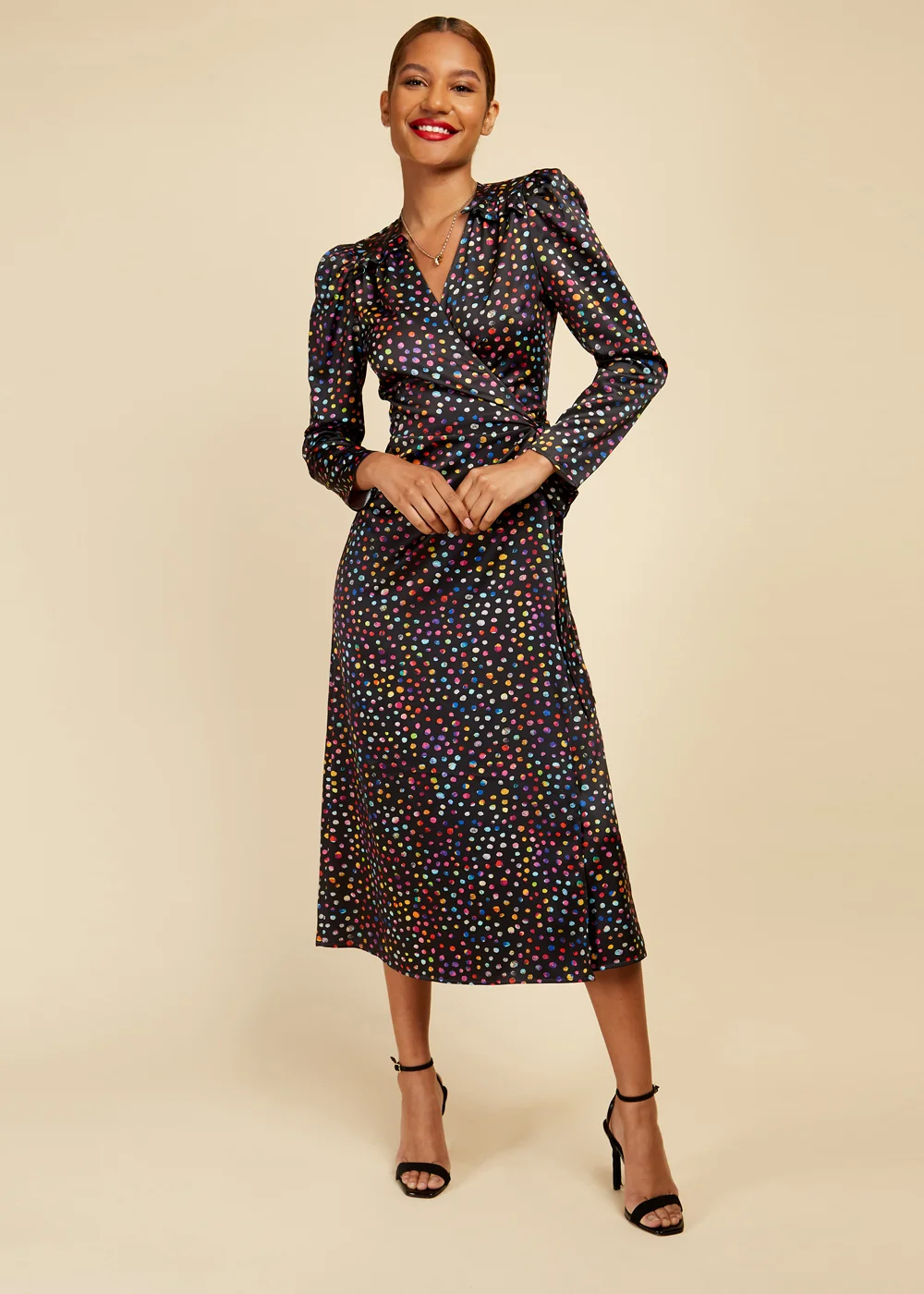 Little Mistress Black Spot Midaxi Dress - Size 12 Image 1
