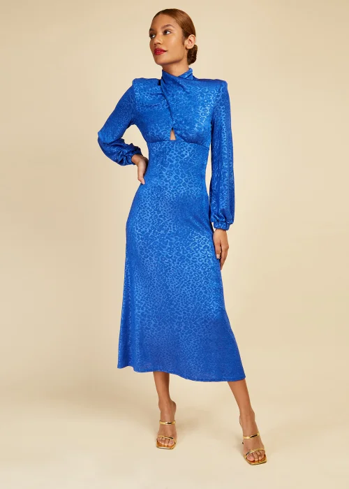 Little Mistress Blue Leopard Print Midaxi Dress - Size 10 Image 1