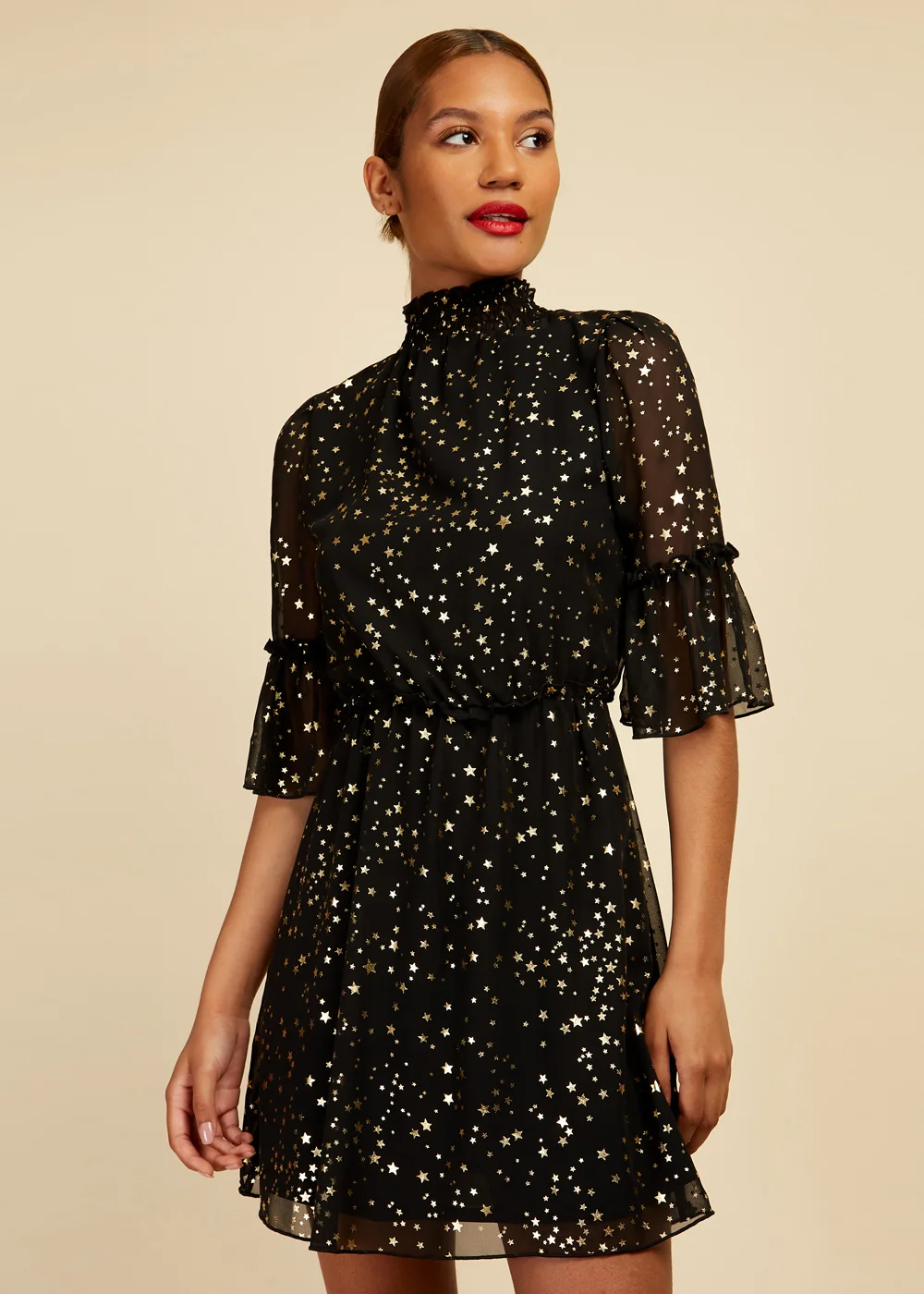 Little Mistress Black Star Print Mini Dress - 10 Image 1