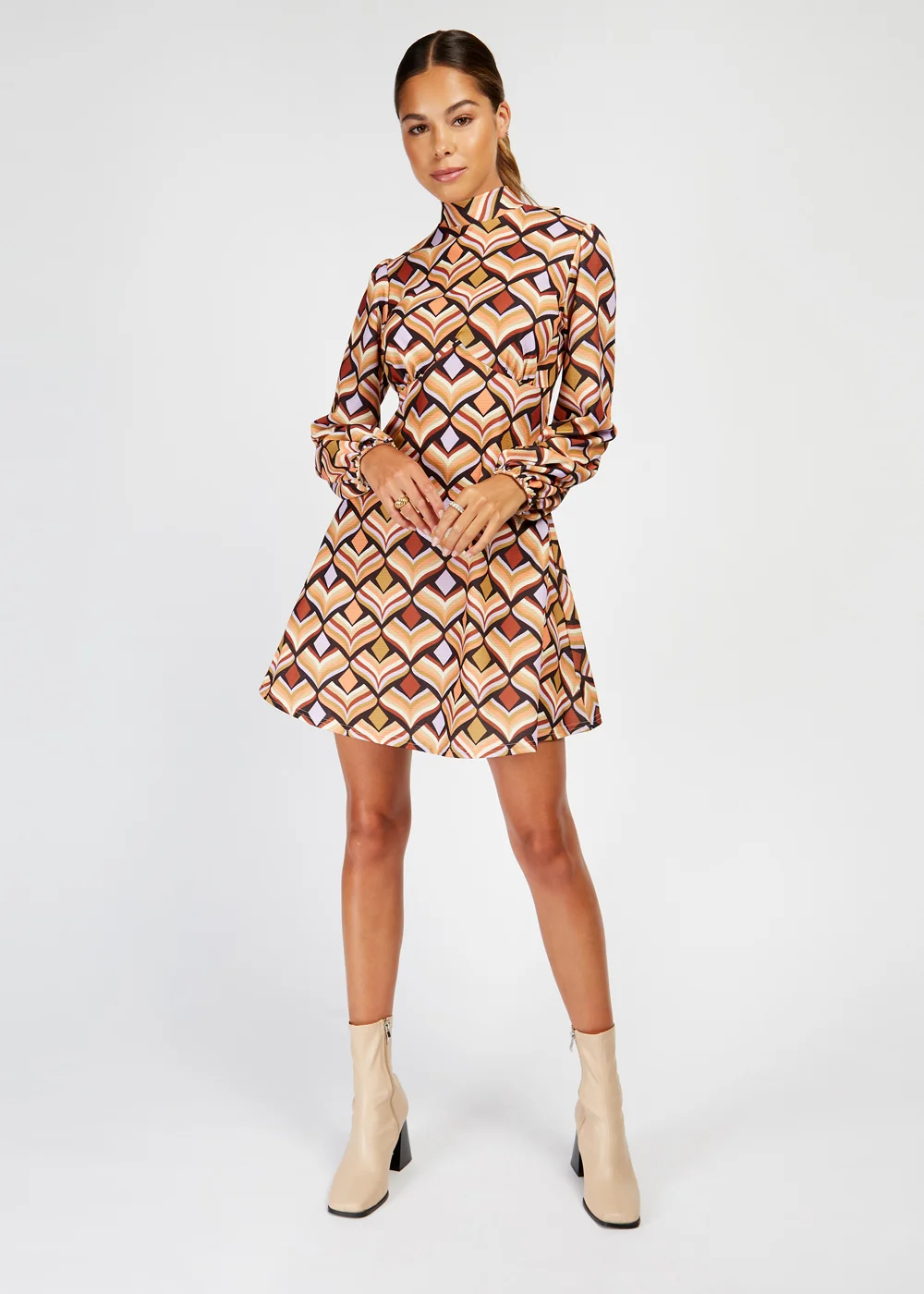 Girls on Film Brown Geo Print Mini Dress - 10 Image 4