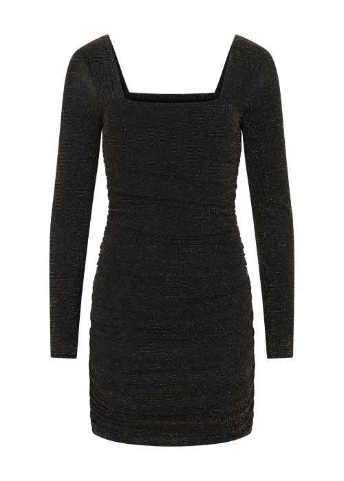 Girls on Film Black Sparkle Ruched Mini Dress - 10 Image 5