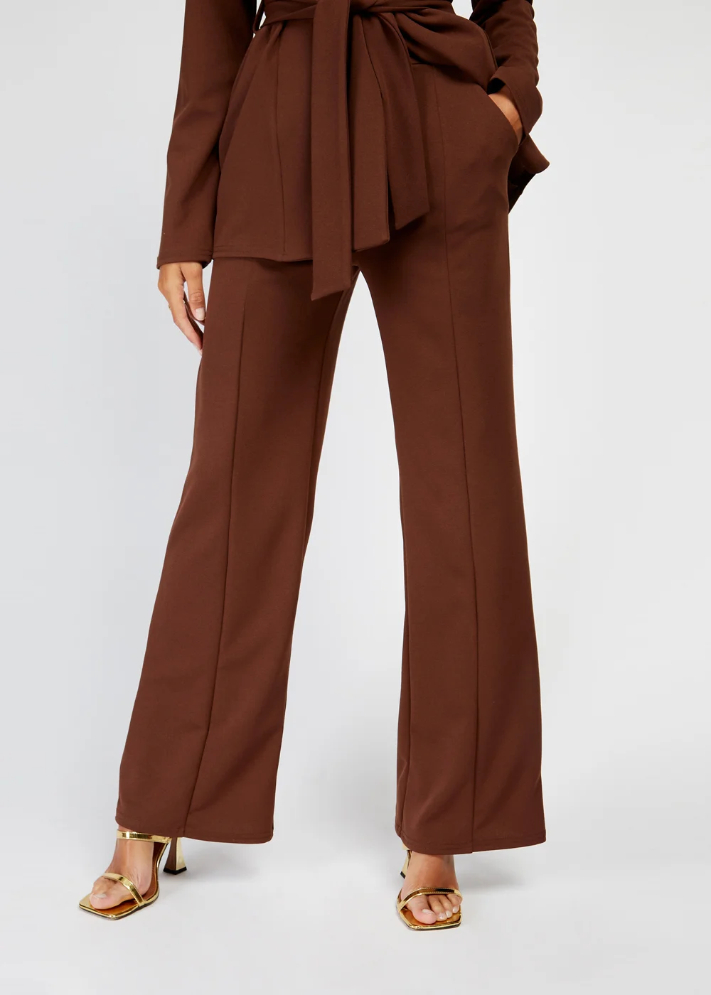 Girls on Film Chocolate Flared Trousers - Size 6 Image 1