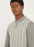 Grey & White Stripe Long Sleeve Polo Shirt - S Image 4
