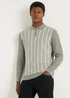 Grey & White Stripe Long Sleeve Polo Shirt - S Image 1