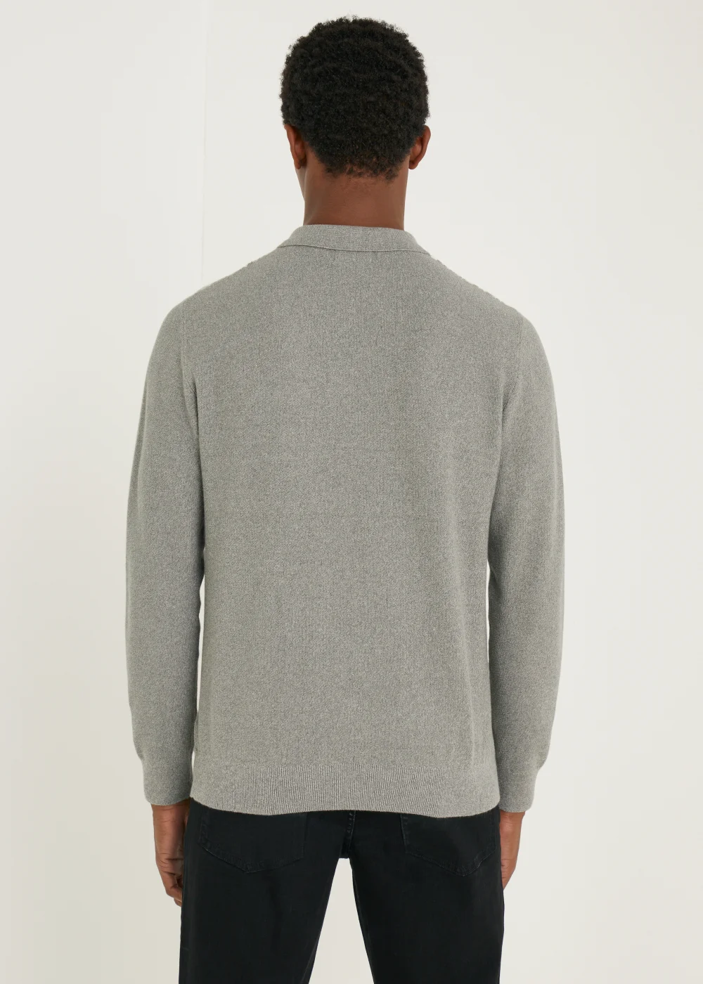 Grey & White Stripe Long Sleeve Polo Shirt - S Image 3