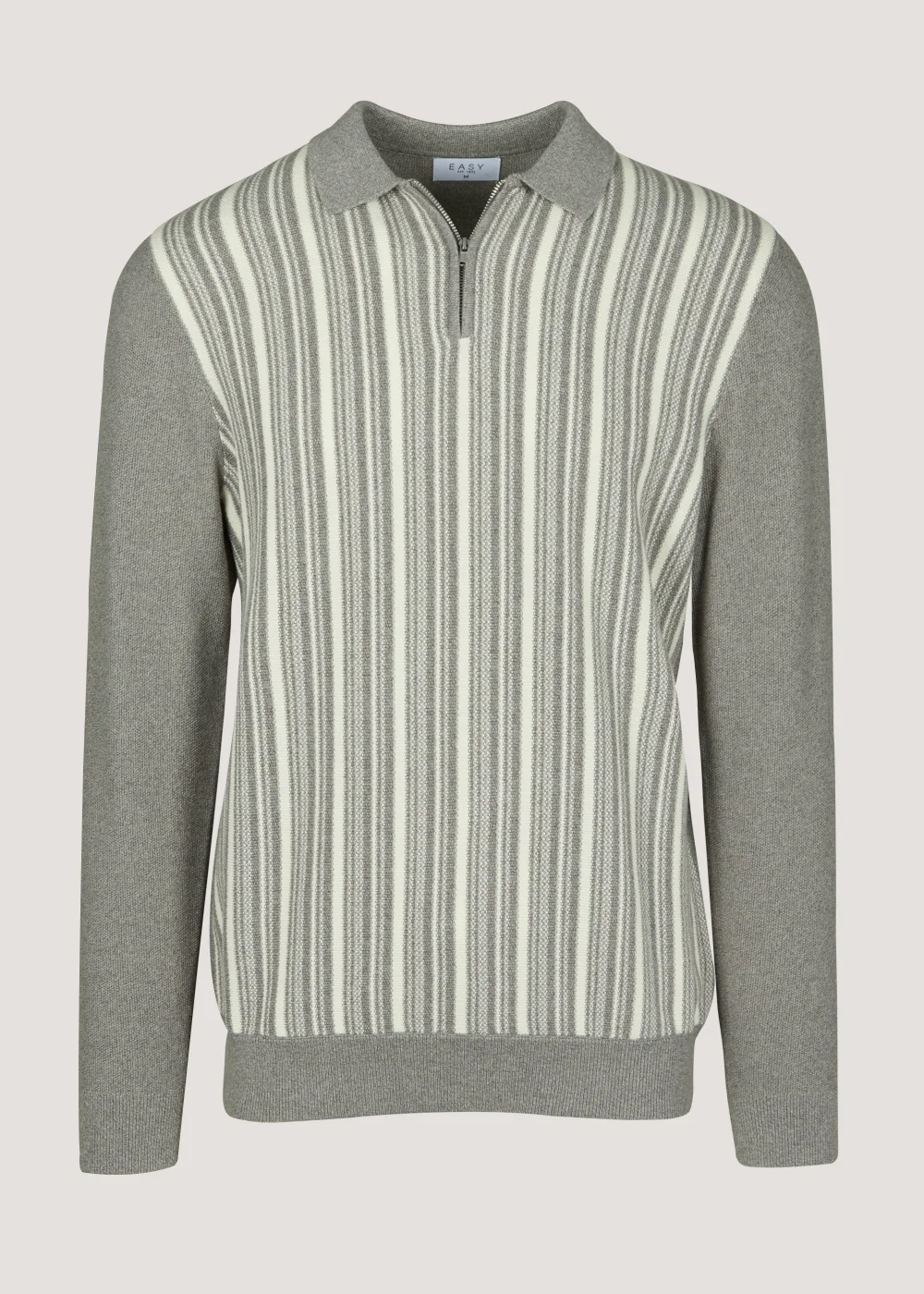 Grey & White Stripe Long Sleeve Polo Shirt - S Image 5