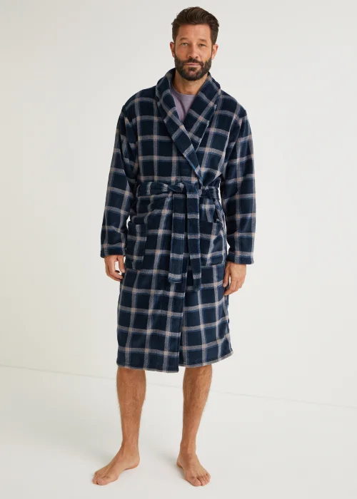 Navy Check Dressing Gown - Small Image 1