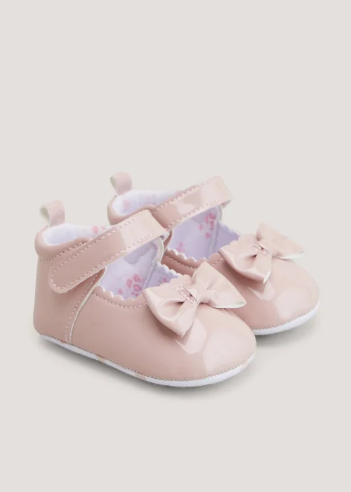Pink Bow Soft Sole Baby Shoes (Newborn-18mths) - Age 0 - 3 Months Image 1