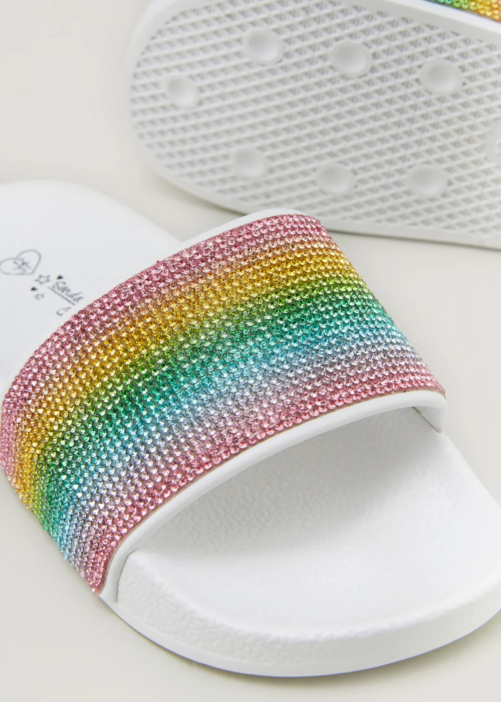 Girls White Rainbow Diamante Sliders (Younger 10-Older 5) - Size 10 Infants Image 2