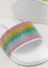 Girls White Rainbow Diamante Sliders (Younger 10-Older 5) - Size 10 Infants Image 2