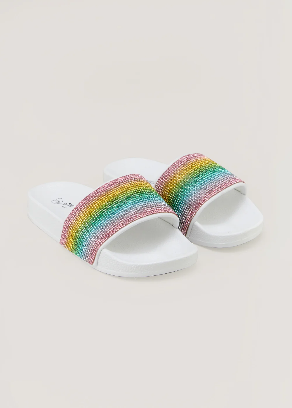 Girls White Rainbow Diamante Sliders (Younger 10-Older 5) - Size 10 Infants Image 1