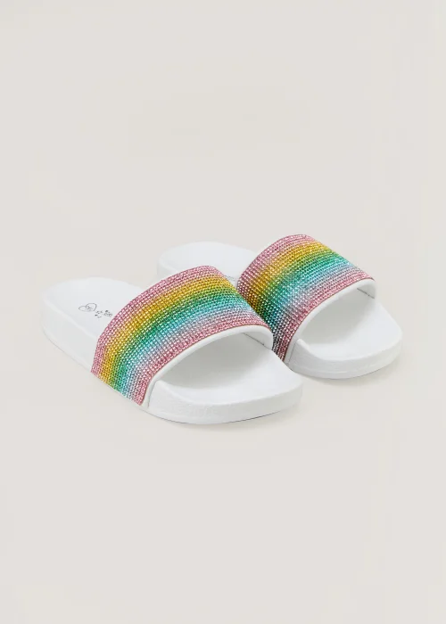 Girls White Rainbow Diamante Sliders (Younger 10-Older 5) - Size 10 Infants Image 1