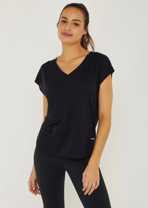 Souluxe Black V-Neck Textured Sports T-Shirt - S Image 1