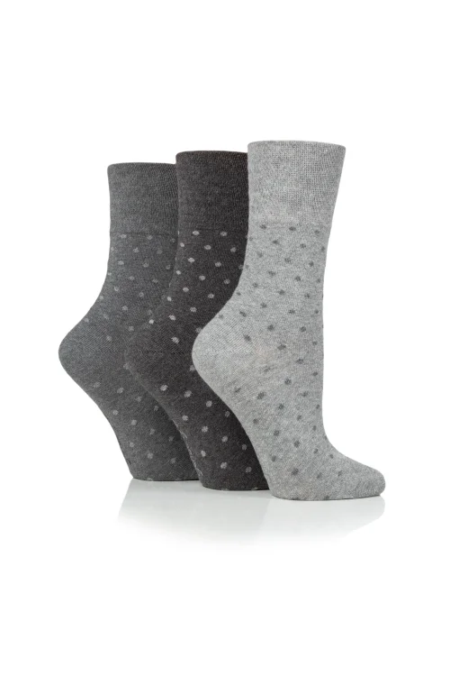 3 Pack Gentle Grip Grey Spot Socks - One Size Image 1