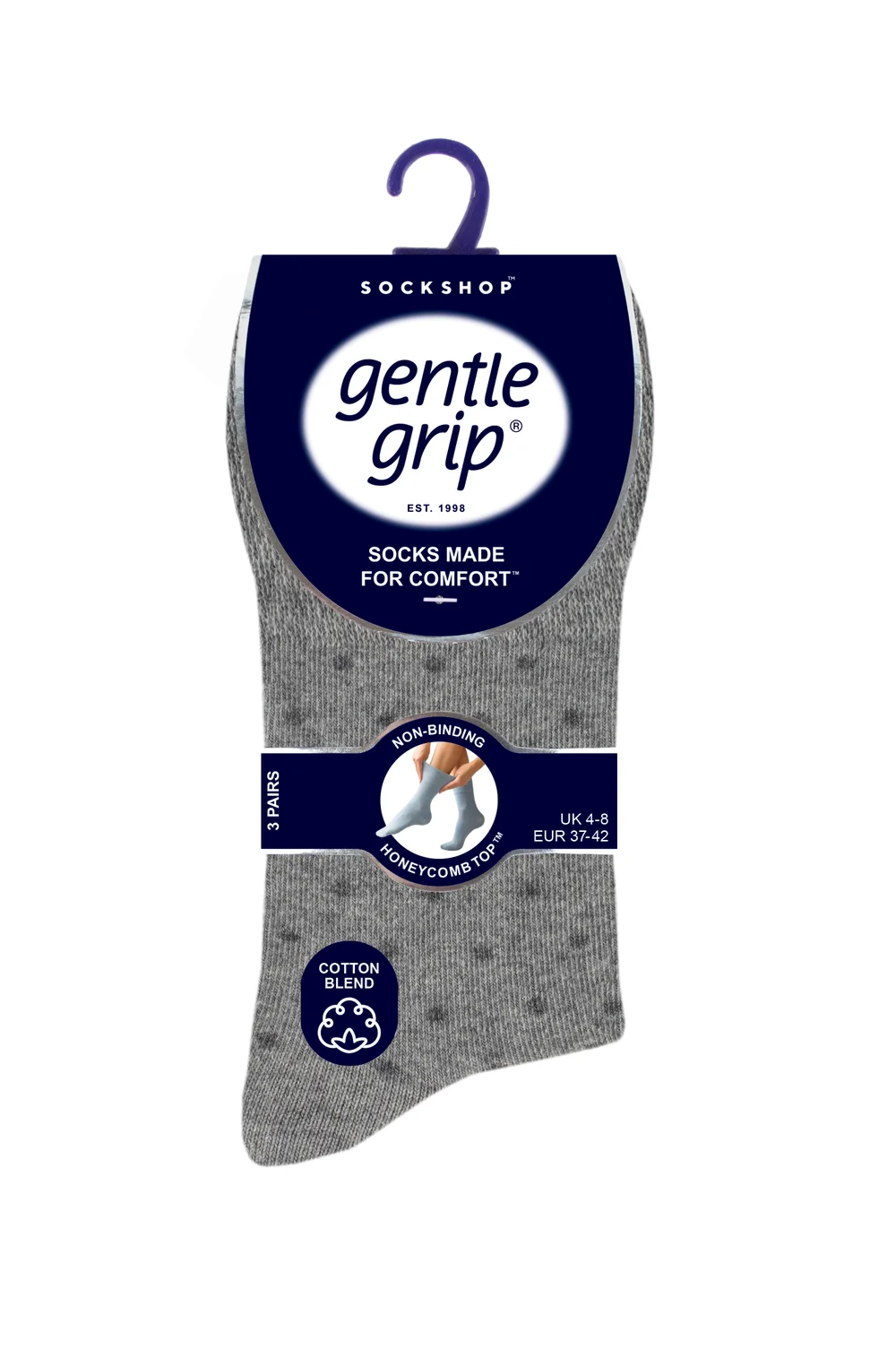 3 Pack Gentle Grip Grey Spot Socks - One Size Image 2