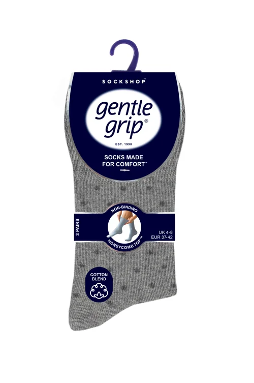 3 Pack Gentle Grip Grey Spot Socks - One Size Image 2