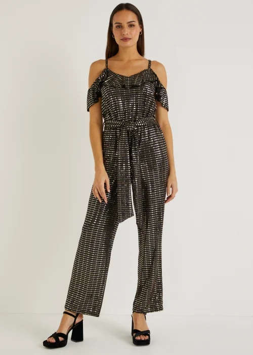 Et Vous Gold Sequin Cold Shoulder Jumpsuit - 8 Image 1