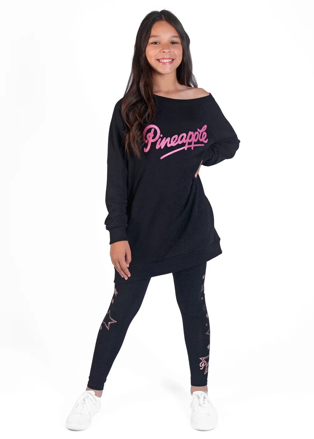 Girls Pineapple Black Glitter Logo Oversized Longline Sweatshirt (5-13yrs) - 5-6 Yrs Image 1