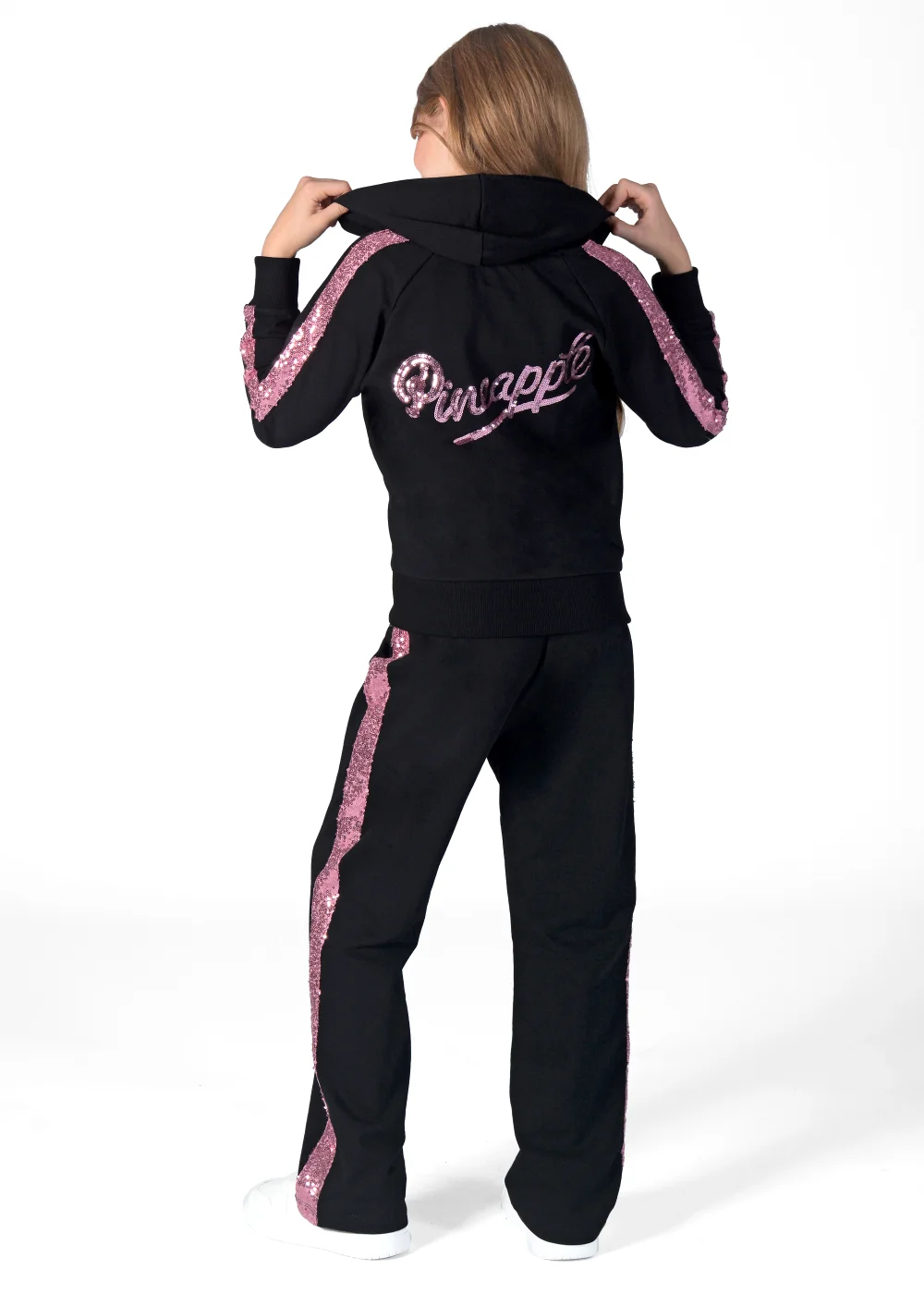 Girls Pineapple Black Sequin Wide Leg Joggers (5-13yrs) - Age 5-6 Image 1