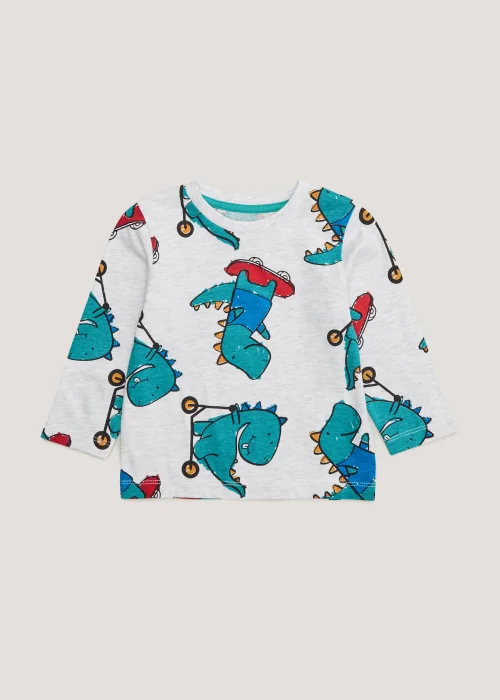 Boys Grey Marl Dinosaur Print Long Sleeve T-Shirt (9mths-6yrs) - Age 18 - 23 Months Image 1