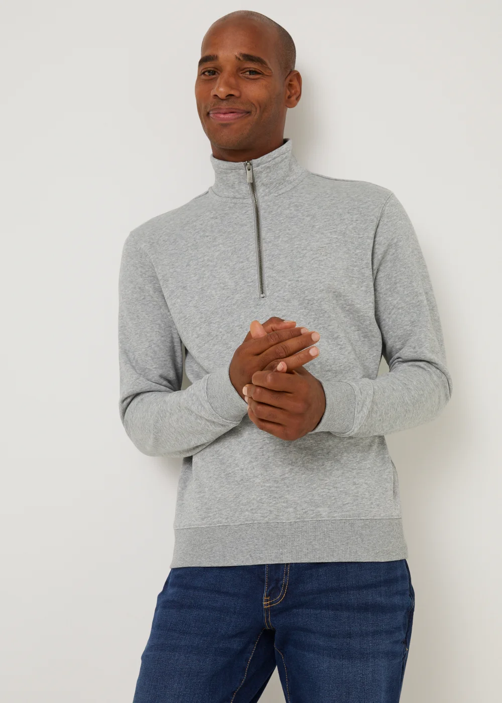 Farah Aintree Grey 1/4 Zip Sweatshirt - Extra Large Image 1