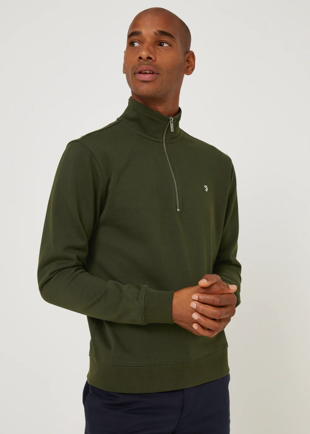 Farah Aintree Green 1/4 Zip Sweatshirt - Small Image 1