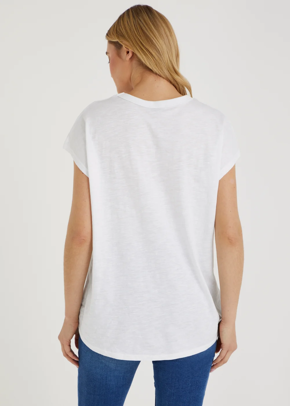 White Cotton Longline Essential T-Shirt - S Image 3