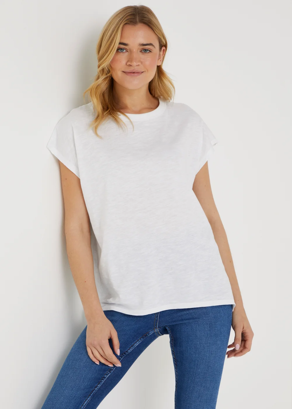 White Cotton Longline Essential T-Shirt - S Image 1