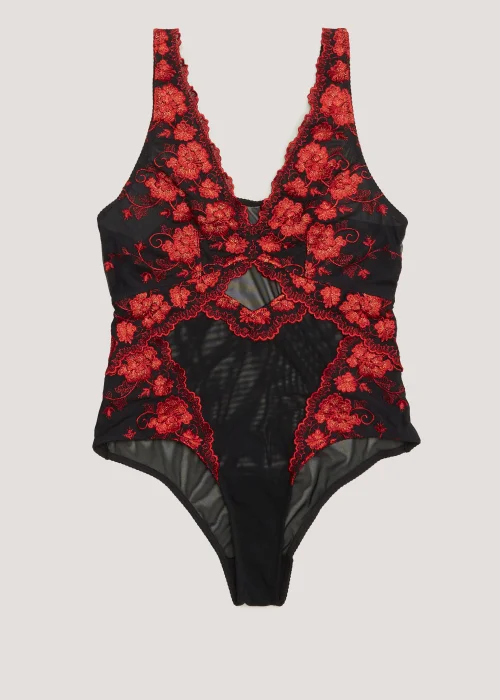 Black & Red Floral Embroidered Bodysuit - Size 8 Image 2