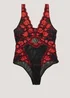 Black & Red Floral Embroidered Bodysuit - Size 8 Image 2