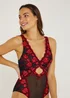 Black & Red Floral Embroidered Bodysuit - Size 8 Image 3