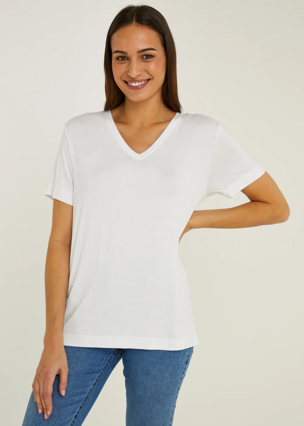 White Essential V-Neck T-Shirt - Size 8 Image 1