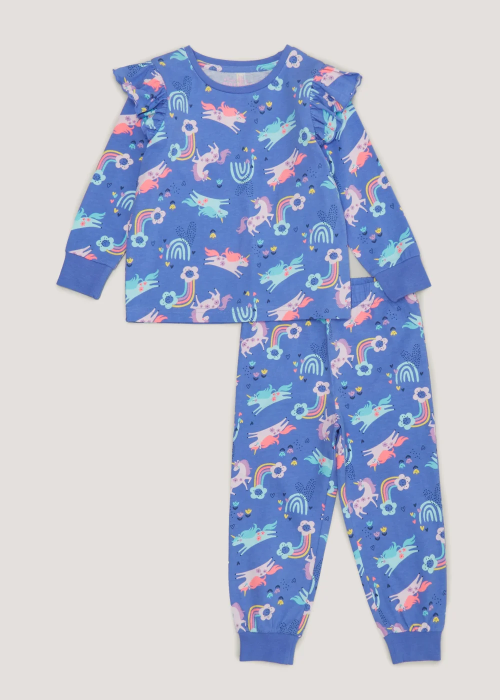 Girls Blue Unicorn & Rainbow Pyjama Set (9mths-5yrs) - Age 9 - 12 Months Image 1