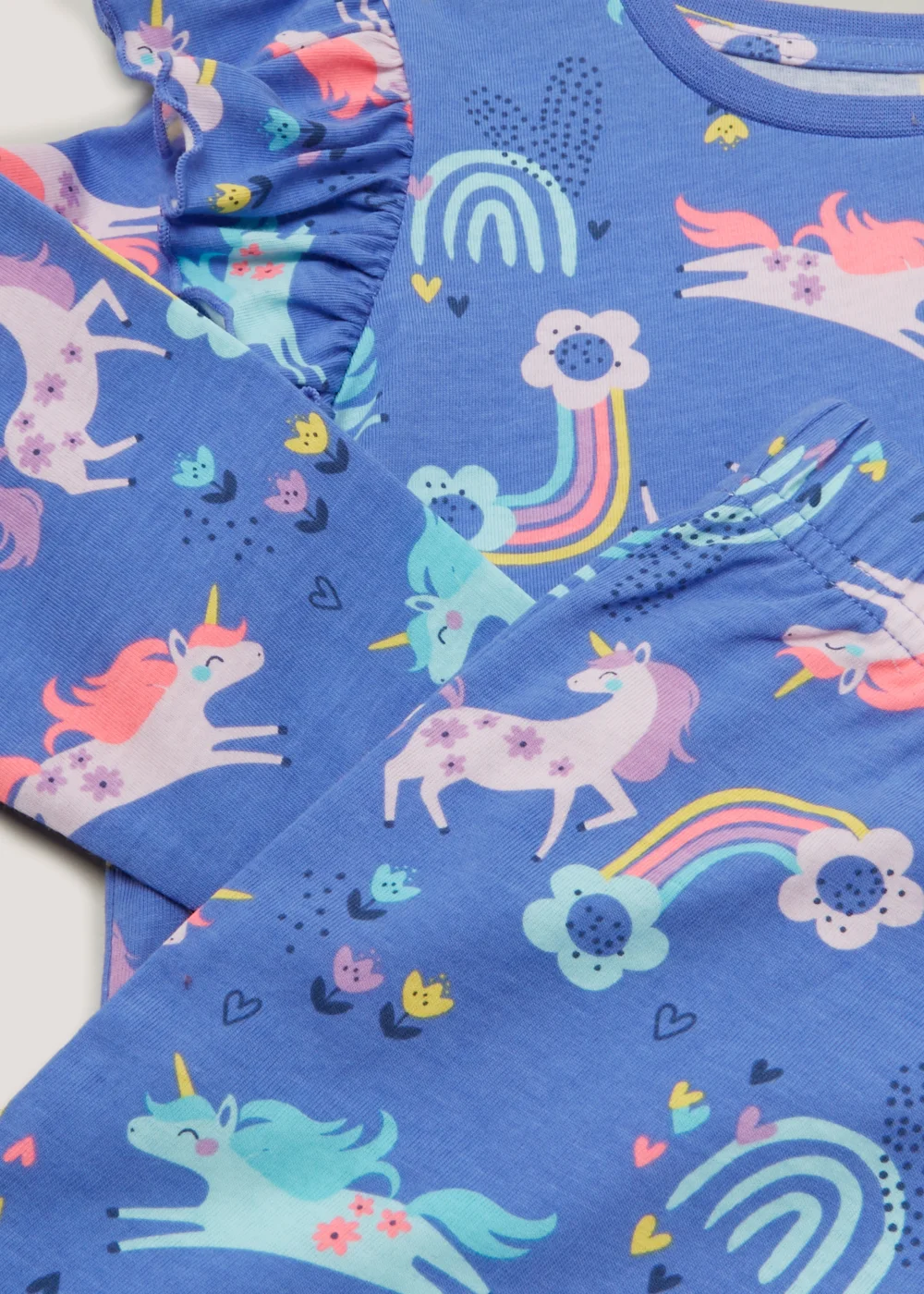 Girls Blue Unicorn & Rainbow Pyjama Set (9mths-5yrs) - Age 9 - 12 Months Image 2