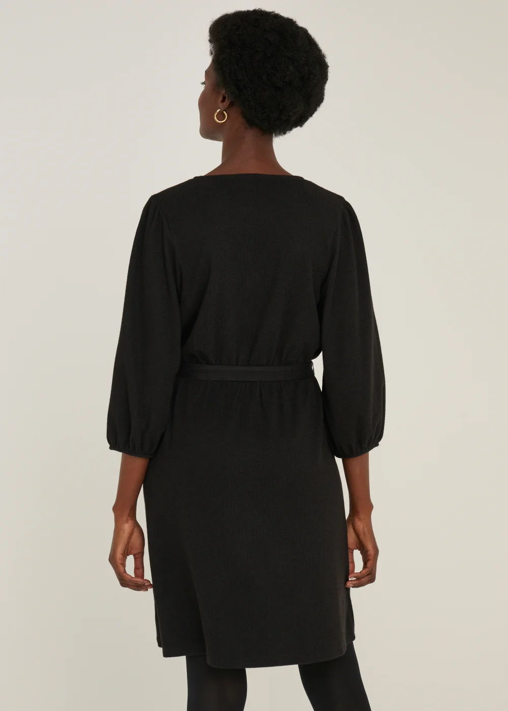 Black Ribbed Wrap Dress - 8 Image 4