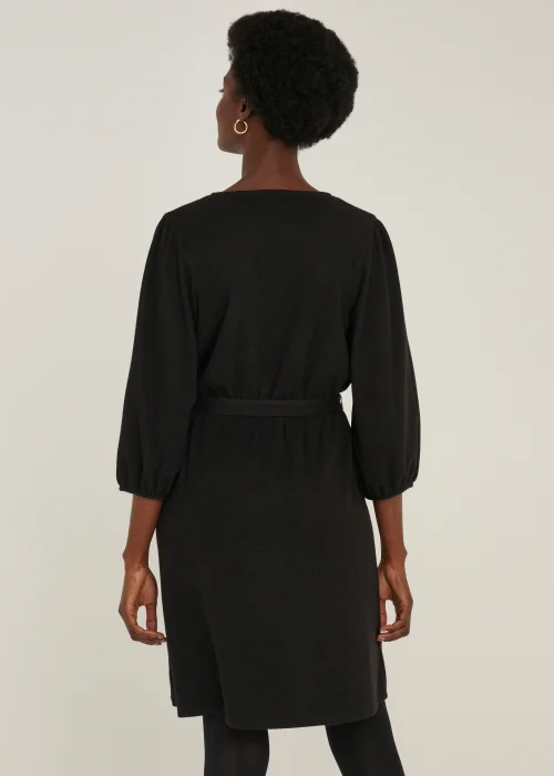 Black Ribbed Wrap Dress - 8 Image 4